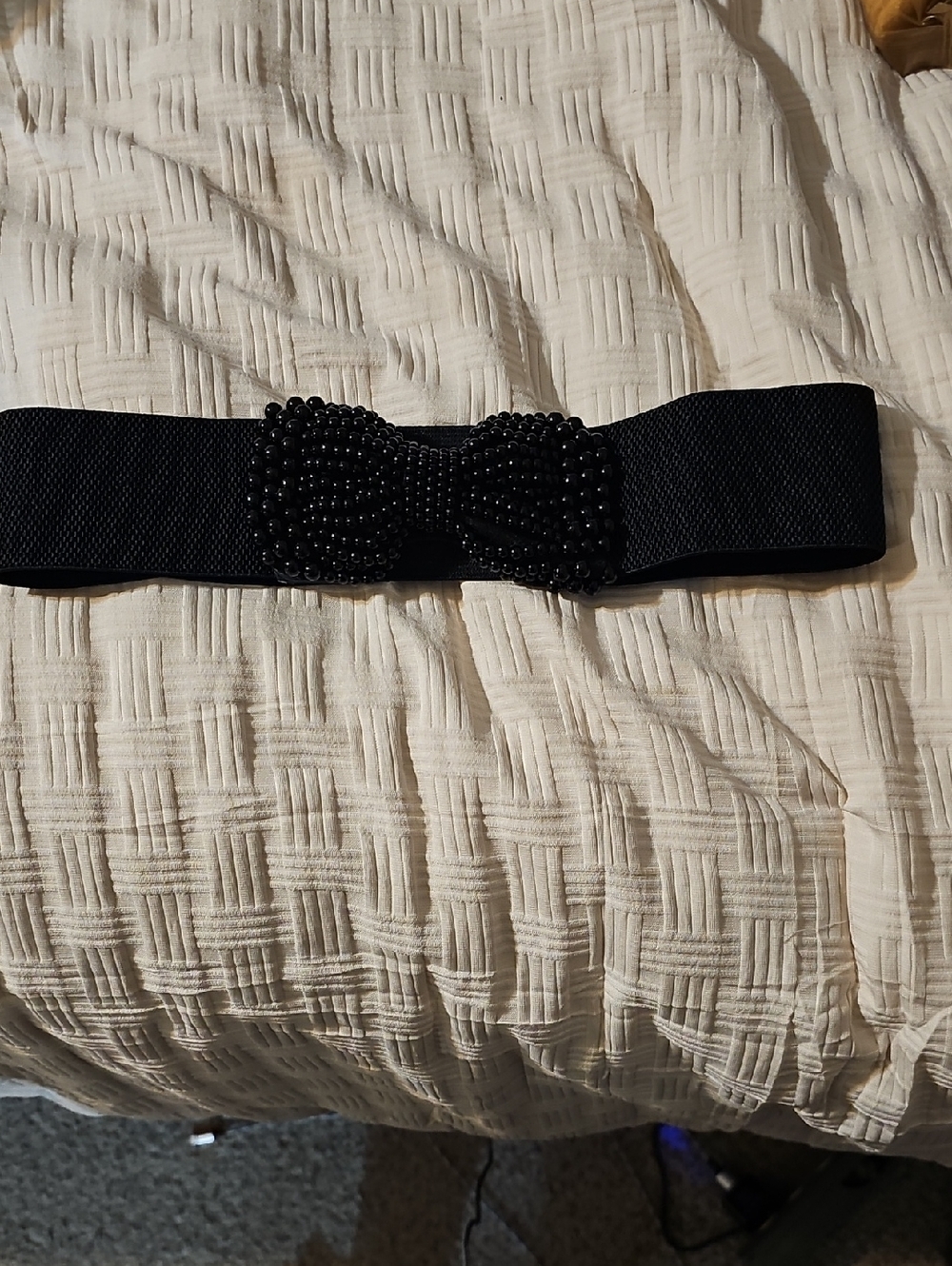 Black Beaded Bow Elastic Waist Belt - Women Accessories